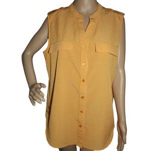 NY Collection Gold Polkadot Sleeveless Button Shirt Size Large white pockets